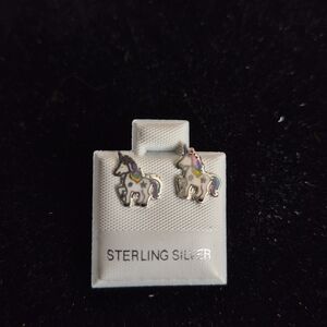 .925 Sterling Silver Unicorn Stud Earrings, Jewelry